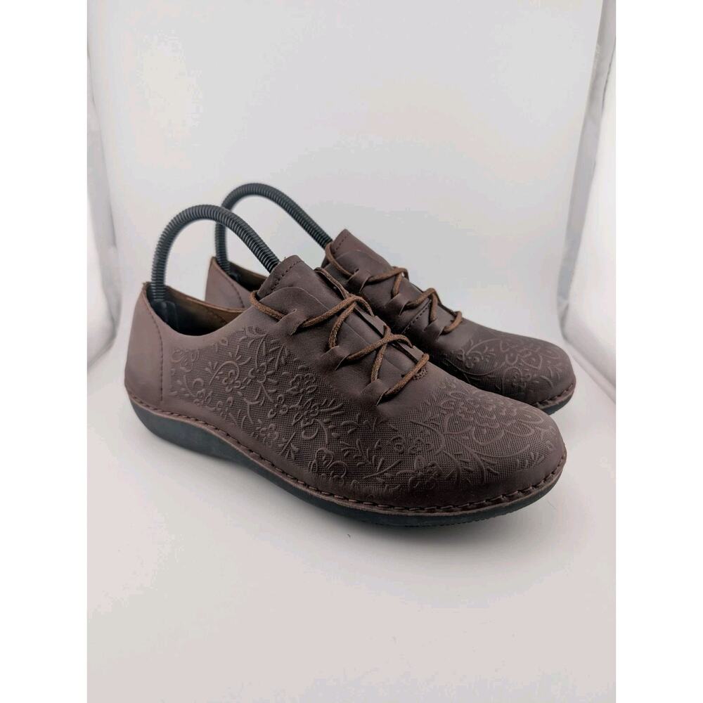Propet Size 7 Brown Leather Lace Up Shoes Floral Design Comfort WCX012L